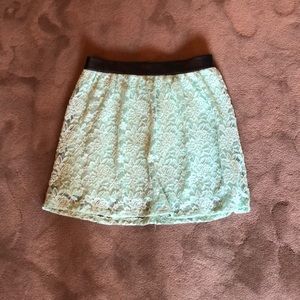 Mint skirt with black leather top